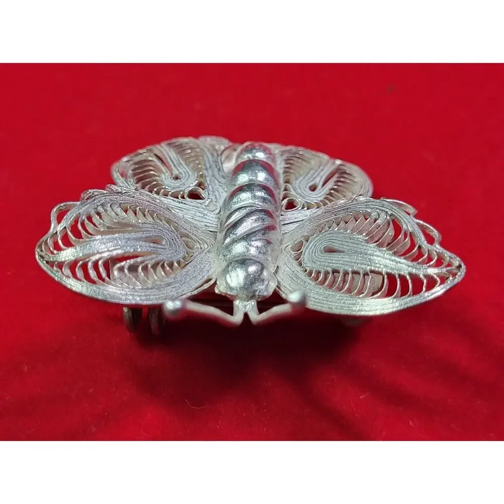 Vintage Sterling Silver 925 Filigree Butterfly Brooch Pin GC01